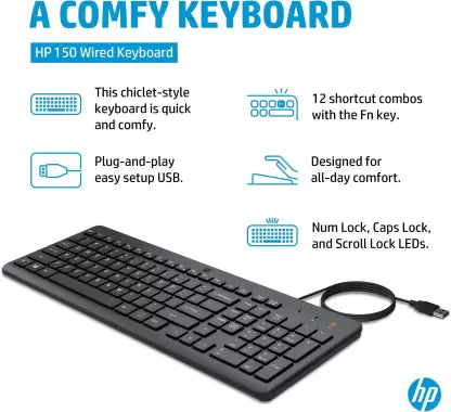 (Open Box) HP 150 Wired Wired USB Desktop Keyboard  (Black)