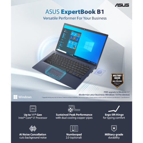 (Brand Refurbished) Asus Expertbook Laptop B1400CEAE-EK2319R (Intel® Core™ i5-1135G7 processor/8G DDR4 on board/512GB M.2 NVMe™ PCIe Ssd/Windows 10 Pro/Intel®UHD Graphics/14 inch)