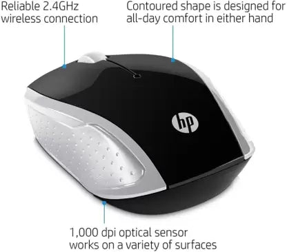 (Open Box) HP 200 Wireless Optical Mouse  (2.4GHz Wireless, Black)
