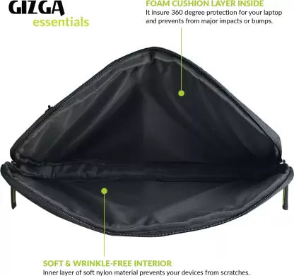 Gizga Essentials 15.6 Inch Laptop Sleeve, Protective, Nylon Fabric Laptop Bag (Grey)