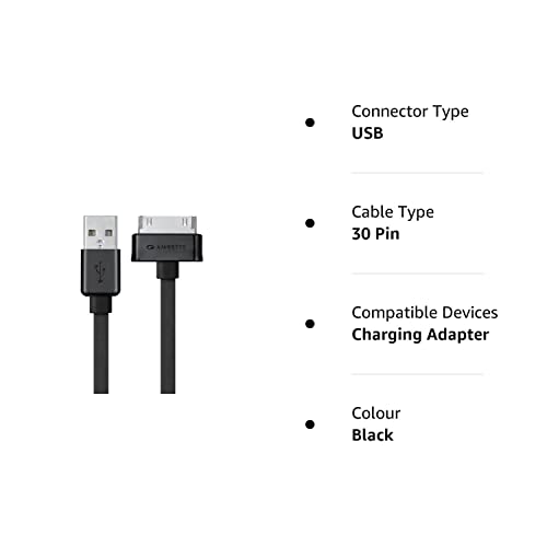 (Open Box) Amkette 30 Pin to USB Charging & Data Sync Cable for iPhone 3G/3GS/4/4s/iPad 1/2/3, iPod Nano 5th/6th Gen and iPod Touch 3rd/4th Gen -1.5m (Black)
