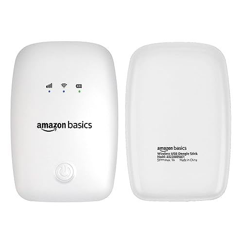 (Open Box) amazon basics 4G LTE Wireless Dongle with All Sim Network Support|Plug&Play Data Card Stick with Up to 150Mbps WiFi Hotspot|2100Mah Rechargeable Battery|Sim Adapter Included (White),Single_Band