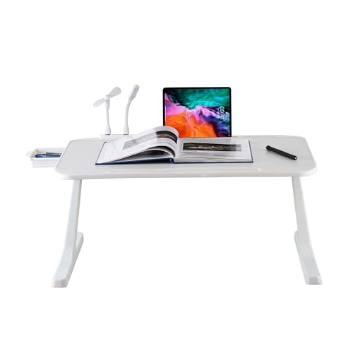 (OPEN BOX)GoRogue Laptop Table for Bed & Sofa, Foldable Desk with Cup Holder, Drawer & Built-in USB Hub with Free Mini Fan, LED Lamp (Black)