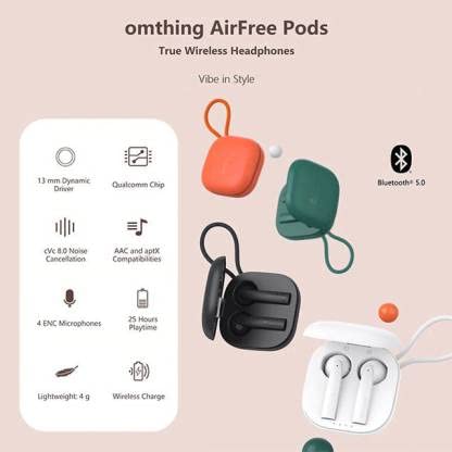 (Open Box) omthing by 1MORE AirFree Pods with Qualcomm 3.0 Wireless Charging Case Bluetooth Headset (Snow White, True Wireless)