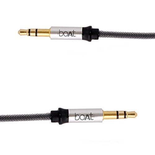 (Open Box) boAt AUX 500 3.5mm Male to Male Gold Plated Connectors, Metallic Aux Audio Cable for Smartphone, 1.5 Meter(Silver Metallic)