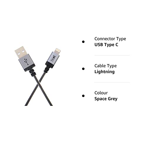 (Open box)boAt LTG 500 Apple MFI Certified for iPhone, iPad and iPod 2Mtr Data Cable(Metallic Silver)
