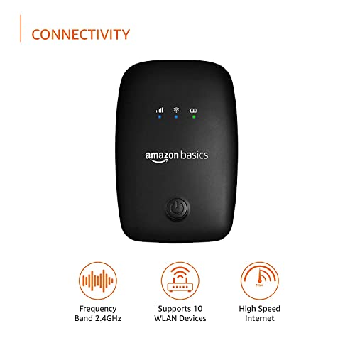 (Open Box) amazon basics 4G LTE Wireless Dongle with All Sim Network Support|Plug&Play Data Card Stick with Up to 150Mbps WiFi Hotspot|2100Mah Rechargeable Battery|Sim Adapter Included (White),Single_Band