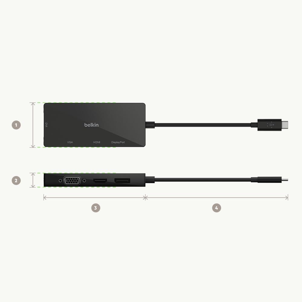 (Open Box) Belkin USB-C to VGA Adapter + Charge (Supports HD 1080p Video Resolution, 60W Pass-Through Power for Connected Devices) MacBook Pro VGA Adapter, Black