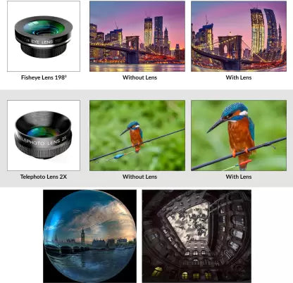 (Open Box) Tizum 4 in 1 Lens 198 Fish eye+0.63X Super Wide Angle+15X