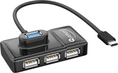 (Open Box) QUANTUM QHM7532 4 Port USB Hub with High Speed Data Transfer for Laptop, PC, Type C USB Hub (Black)