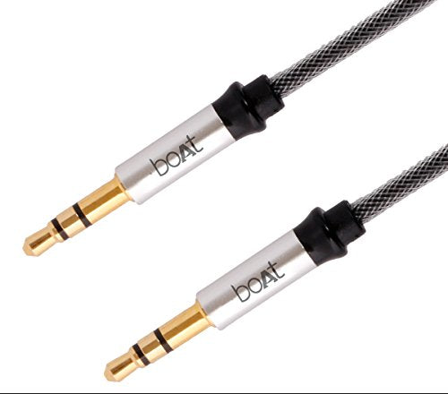 (Open Box) boAt AUX 500 3.5mm Male to Male Gold Plated Connectors, Metallic Aux Audio Cable for Smartphone, 1.5 Meter(Silver Metallic)