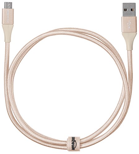 (Open Box) Amazonbasics Double Braided Nylon Micro USB Charging Cable for Android Smartphone (3 Feet, Gold)