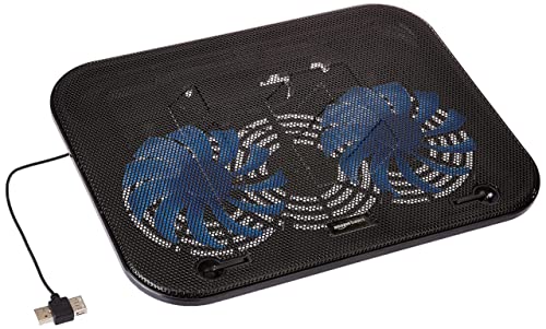 (Open Box) Amazon Basics Laptop Cooling Pad, USB Powered Portable Gaming Laptop Cooler Stand | Quiet 2 Fans with Blue LED Light | 2 Viewing Angles | Slim Chill Mat for 10 to 15.6-Inch Laptops