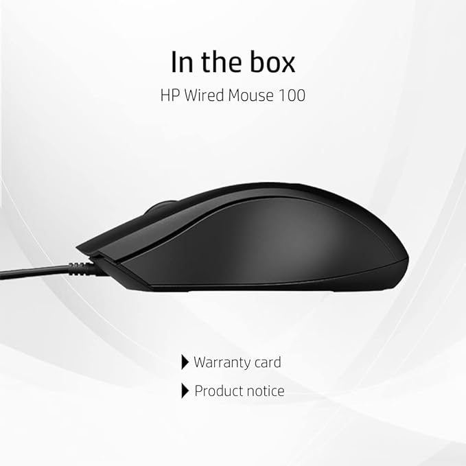 (Open Box) HP Wired Mouse 100 with 1600 DPI Optical Sensor, USB Plug-and -Play,ambidextrous Design, Built-in Scrolling and 3 Handy Buttons. 3-Years Warranty (6VY96AA)