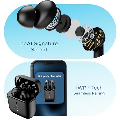 (Without Box) boAt Airdopes 141 Bluetooth Truly Wireless in-Ear Earbuds w/ 42H Playtime,Low Latency Mode for Gaming, ENx Tech, IWP, IPX4 Water Resistance, Smooth Touch Controls