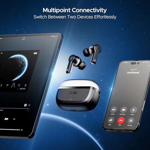 (Open Box) boAt Nirvana Space w/ 360º Spatial Audio, ANC Up to 32dB, 100hrs Playback, 4 Mics with AI-ENx™, Hearables App, Adaptive EQ, in-Ear Detection, DLC Drivers Truly Wireless in Ear Earbuds