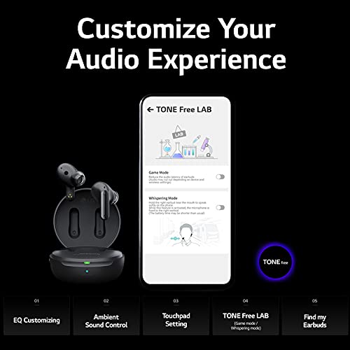 (Open Box) LG Tone Free FP5 - Enhanced Active Noise Cancelling Bluetooth Truly Wireless in Ear Earbuds with mic (Black)