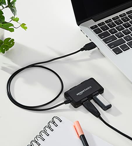 (Open Box) Amazon Basics Hi-Speed 4 Port Ultra Slim USB 2.0 Hub for Laptops and Computers (Black)