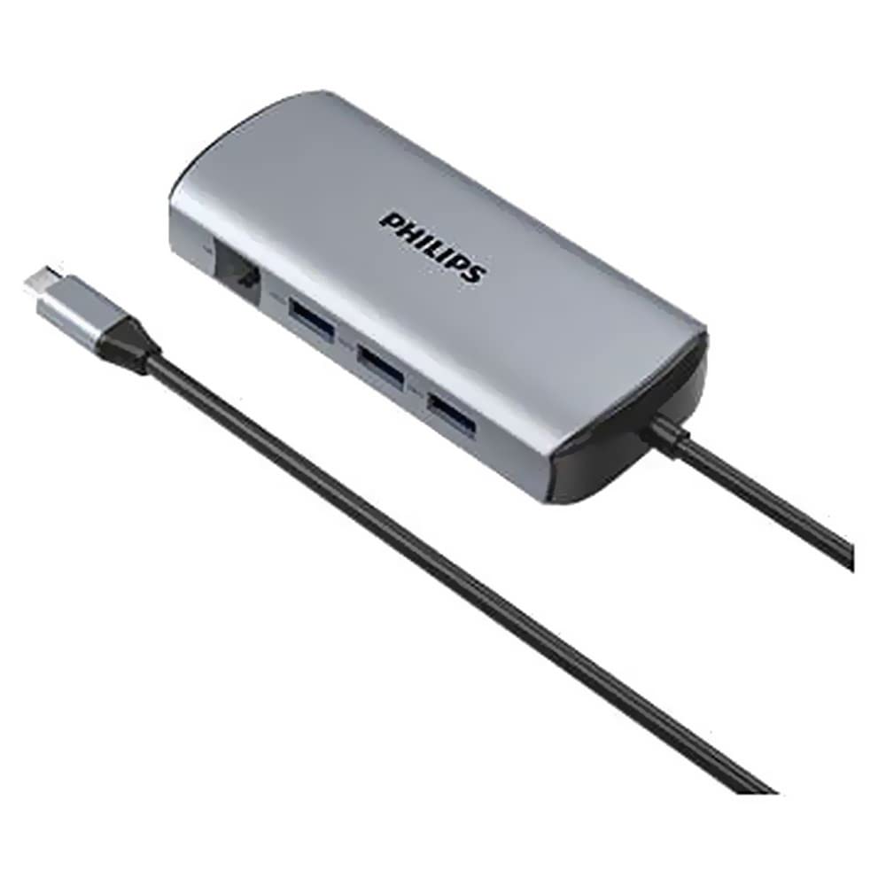 (Open Box) PHILIPS 7 in 1 USB Type C to HDMI 4K 30Hz + 3 x USB A + PD (max 60W) + Micro SD Card Slot + SD Card Slot Dock Adapter for MacBook, Windows OS, iPad, Chromebook, Surface, Android Type C Port Devices