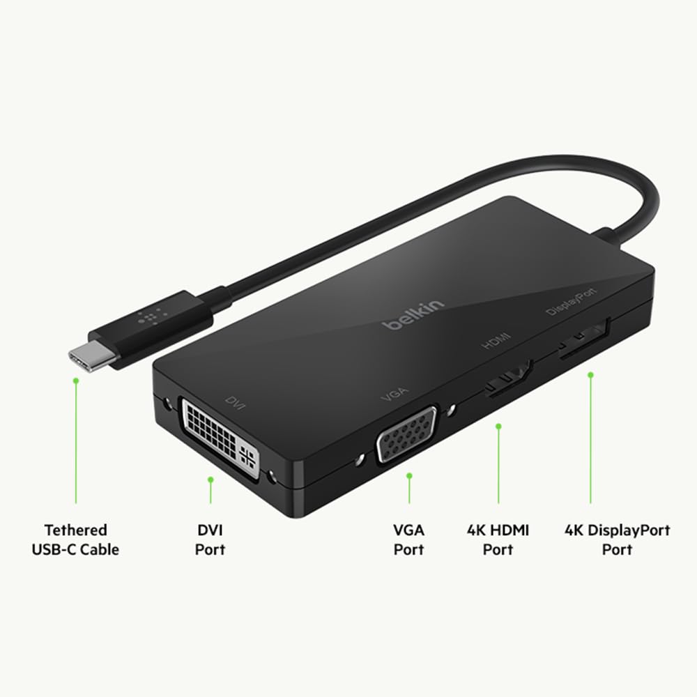 (Open Box) Belkin USB-C to VGA Adapter + Charge (Supports HD 1080p Video Resolution, 60W Pass-Through Power for Connected Devices) MacBook Pro VGA Adapter, Black