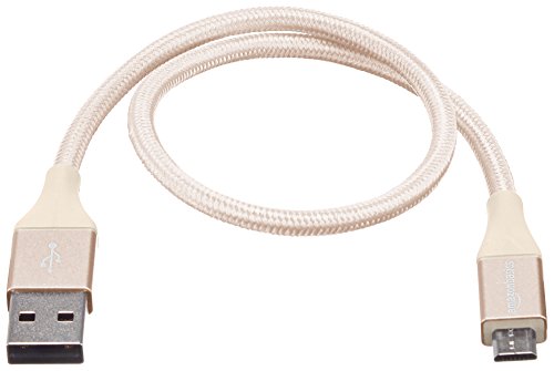 (Open Box) Amazonbasics Double Braided Nylon Micro USB Charging Cable for Android Smartphone (3 Feet, Gold)