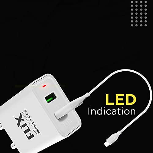 (Open Box) FLiX (Beetel) Storm 33W PD & QC Dual Port Wall Charger,USB Type A & Type C Output Widely Compatible for All Android & IOS Devices,Enhanced Safety,Light Weight & Compact,with Type C Cable (White–SD133)