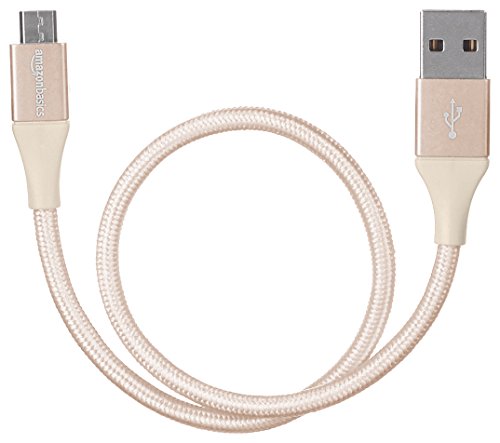 (Open Box) Amazonbasics Double Braided Nylon Micro USB Charging Cable for Android Smartphone (3 Feet, Gold)