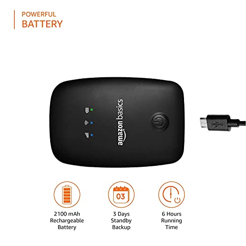 (Open Box) amazon basics 4G LTE Wireless Dongle with All Sim Network Support|Plug&Play Data Card Stick with Up to 150Mbps WiFi Hotspot|2100Mah Rechargeable Battery|Sim Adapter Included (White),Single_Band