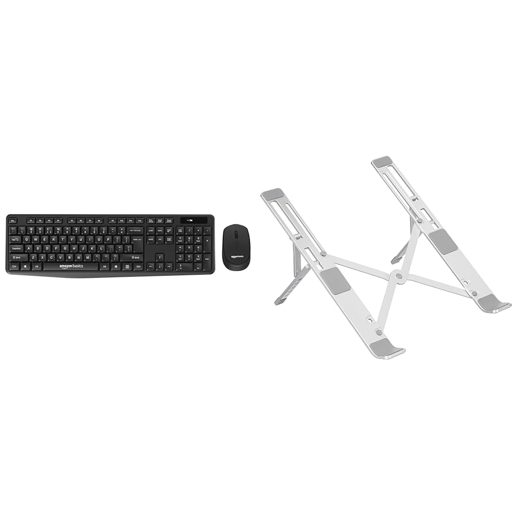 (Open Box) Amazon Basics USB Wireless Keyboard and Mouse Set with Nano Receiver