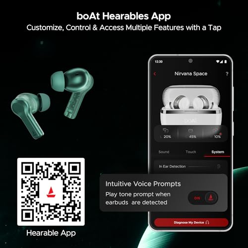 (Open Box) boAt Nirvana Space w/ 360º Spatial Audio, ANC Up to 32dB, 100hrs Playback, 4 Mics with AI-ENx™, Hearables App, Adaptive EQ, in-Ear Detection, DLC Drivers Truly Wireless in Ear Earbuds
