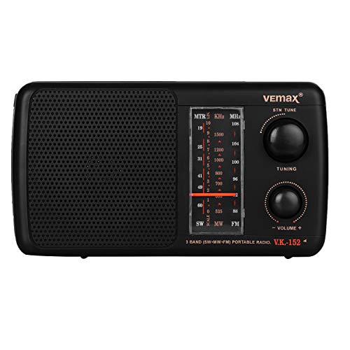 (Open Box) Vemax Base 3-Band (FM/AM/MW) Portable Radio (Black)