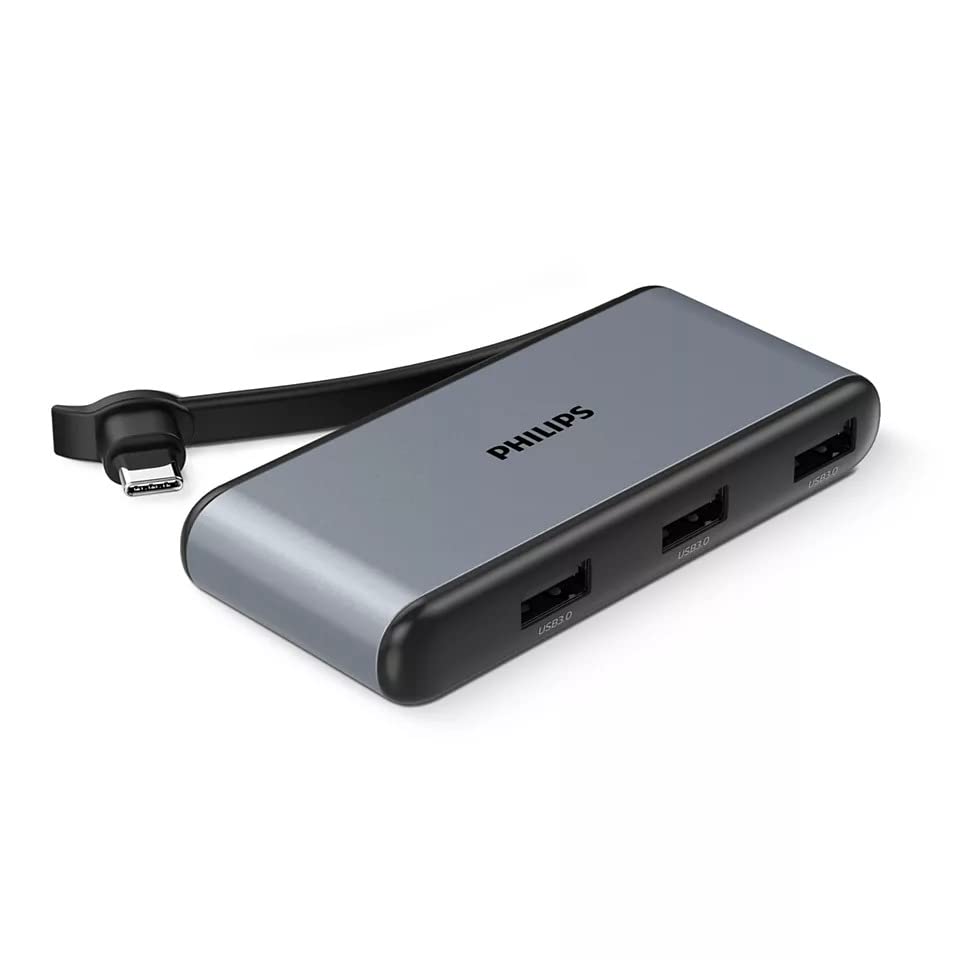 (Open Box) PHILIPS 7 in 1 USB Type C to HDMI 4K 30Hz + 3 x USB A + PD (max 60W) + Micro SD Card Slot + SD Card Slot Dock Adapter for MacBook, Windows OS, iPad, Chromebook, Surface, Android Type C Port Devices