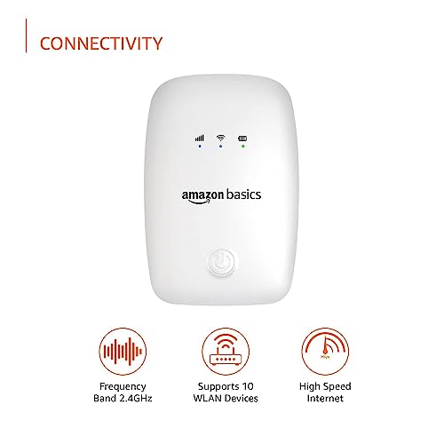(Open Box) amazon basics 4G LTE Wireless Dongle with All Sim Network Support|Plug&Play Data Card Stick with Up to 150Mbps WiFi Hotspot|2100Mah Rechargeable Battery|Sim Adapter Included (White),Single_Band