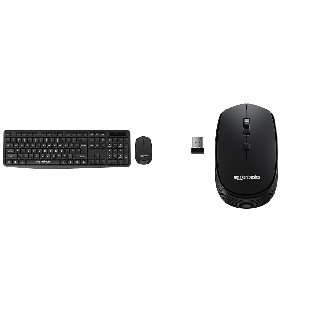 (Open Box) Amazon Basics USB Wireless Keyboard and Mouse Set with Nano Receiver