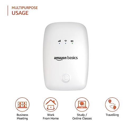 (Open Box) amazon basics 4G LTE Wireless Dongle with All Sim Network Support|Plug&Play Data Card Stick with Up to 150Mbps WiFi Hotspot|2100Mah Rechargeable Battery|Sim Adapter Included (White),Single_Band