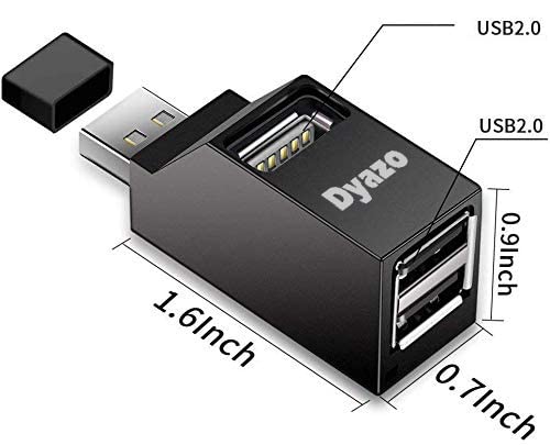 (Open Box)Dyazo 3-Port USB Data Hub High Speed Splitter Plug/Box/Adapter Expansion, Small, Compact, Universal Data Transfer, Wide Compatibility: Windows, Mac OS (Black)