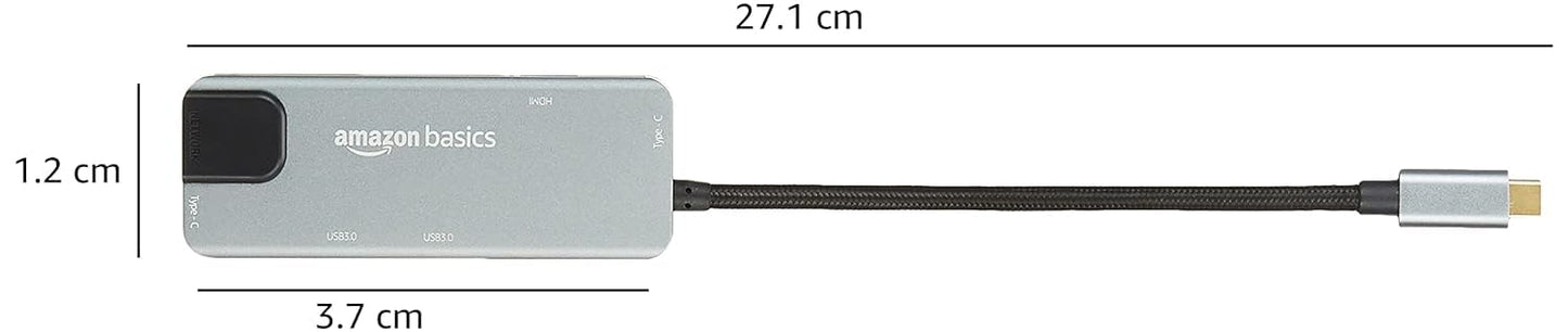 (Open Box) Amazon Basics 4 Port Superspeed USB 3.0 Hub with Charging Function and 15 CM Built-in Cable (Grey)