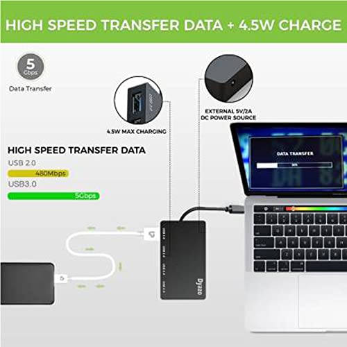 (Open Box)Dyazo 3-Port USB Data Hub High Speed Splitter Plug/Box/Adapter Expansion, Small, Compact, Universal Data Transfer, Wide Compatibility: Windows, Mac OS (Black)