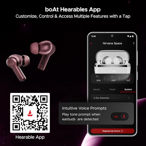 (Open Box) boAt Nirvana Space w/ 360º Spatial Audio, ANC Up to 32dB, 100hrs Playback, 4 Mics with AI-ENx™, Hearables App, Adaptive EQ, in-Ear Detection, DLC Drivers Truly Wireless in Ear Earbuds