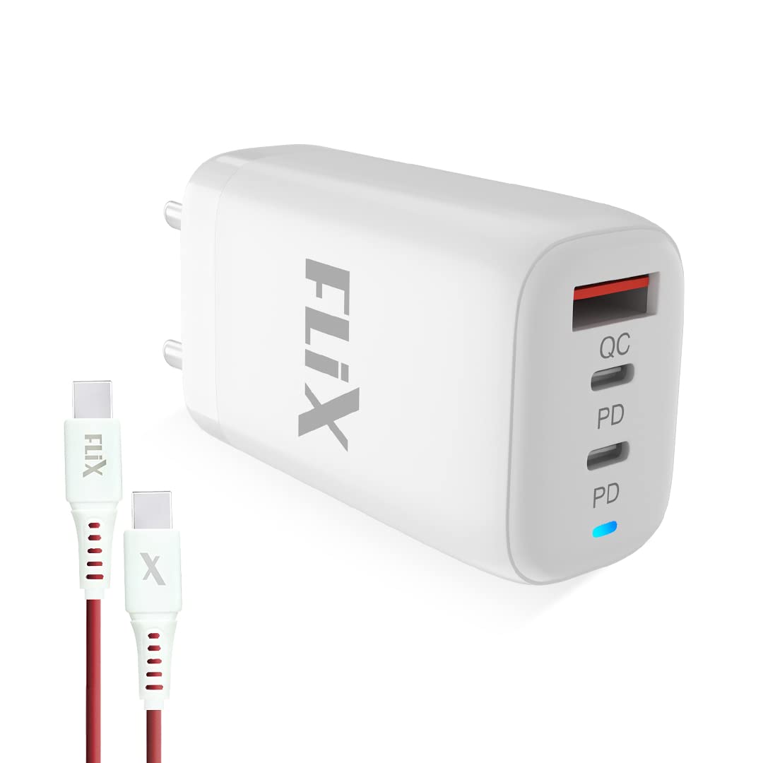 (Open Box) FLiX (Beetel) Storm 33W PD & QC Dual Port Wall Charger,USB Type A & Type C Output Widely Compatible for All Android & IOS Devices,Enhanced Safety,Light Weight & Compact,with Type C Cable (White–SD133)