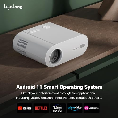 (Open Box) Lifelong Lightbeam Smart Projector for Home 4K Support, Native 720p HD Resolution, 2500 Lumen, Rotabable Design, Speaker, Android 11 with Built-in Apps (Netflix, Prime, Youtube) WiFi, 100''Max Display