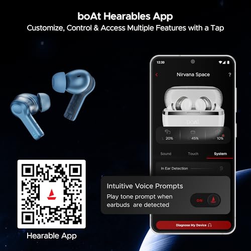 (Open Box) boAt Nirvana Space w/ 360º Spatial Audio, ANC Up to 32dB, 100hrs Playback, 4 Mics with AI-ENx™, Hearables App, Adaptive EQ, in-Ear Detection, DLC Drivers Truly Wireless in Ear Earbuds
