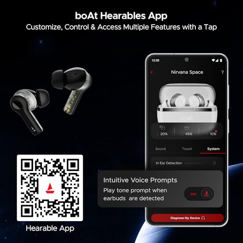(Open Box) boAt Nirvana Space w/ 360º Spatial Audio, ANC Up to 32dB, 100hrs Playback, 4 Mics with AI-ENx™, Hearables App, Adaptive EQ, in-Ear Detection, DLC Drivers Truly Wireless in Ear Earbuds