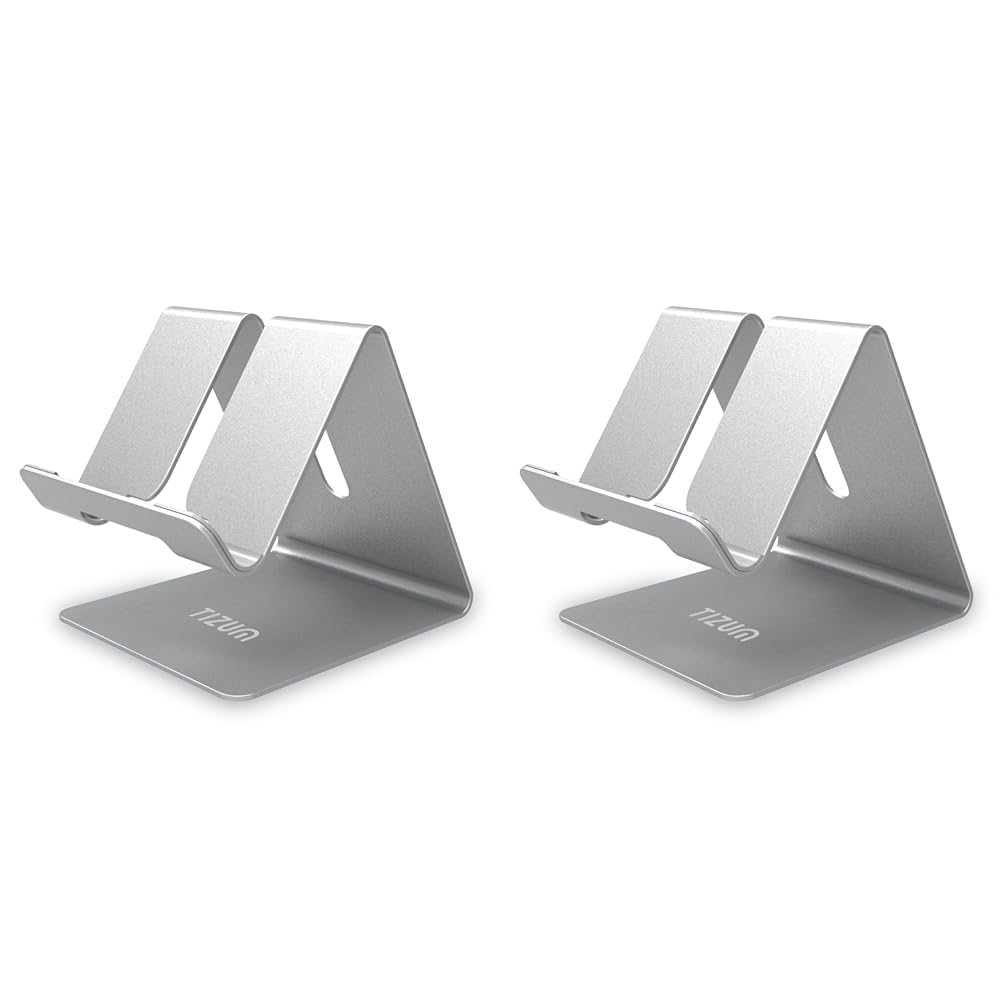 (Open Box) Tizum Aluminium Portable Stand with Convenient Charging Port Design for All Smartphone Mobile Holder - Silver