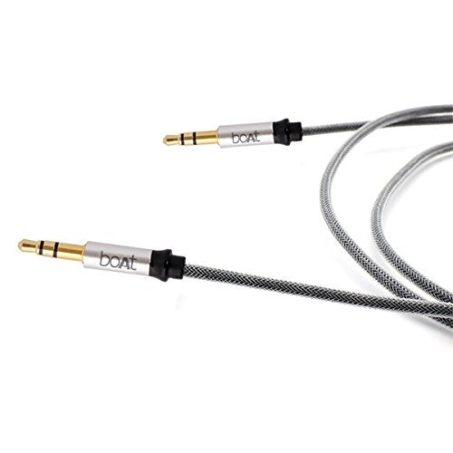 (Open Box) boAt AUX 500 3.5mm Male to Male Gold Plated Connectors, Metallic Aux Audio Cable for Smartphone, 1.5 Meter(Silver Metallic)