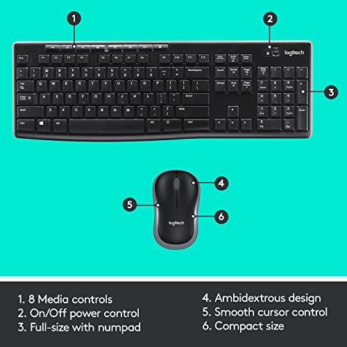 (Open Box)Logitech MK275 USB Wireless Keyboard and Mouse Set for Windows, 2.4 GHz Wireless, Compact Wireless Mouse, 8 Multimedia & Shortcut Keys, 2-Year Battery Life, PC/Laptop - Black