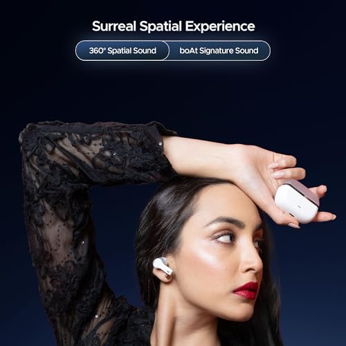 (Open Box) boAt Nirvana Space w/ 360º Spatial Audio, ANC Up to 32dB, 100hrs Playback, 4 Mics with AI-ENx™, Hearables App, Adaptive EQ, in-Ear Detection, DLC Drivers Truly Wireless in Ear Earbuds