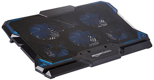 (Open Box) Amazon Basics Laptop Cooling Pad, USB Powered Portable Gaming Laptop Cooler Stand | Quiet 2 Fans with Blue LED Light | 2 Viewing Angles | Slim Chill Mat for 10 to 15.6-Inch Laptops
