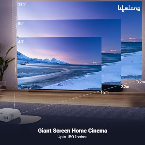 (Open Box) Lifelong Lightbeam Smart Projector for Home 4K Support, Native 720p HD Resolution, 2500 Lumen, Rotabable Design, Speaker, Android 11 with Built-in Apps (Netflix, Prime, Youtube) WiFi, 100''Max Display