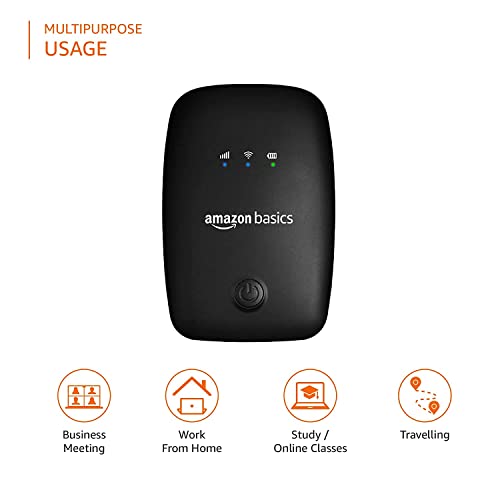 (Open Box) amazon basics 4G LTE Wireless Dongle with All Sim Network Support|Plug&Play Data Card Stick with Up to 150Mbps WiFi Hotspot|2100Mah Rechargeable Battery|Sim Adapter Included (White),Single_Band